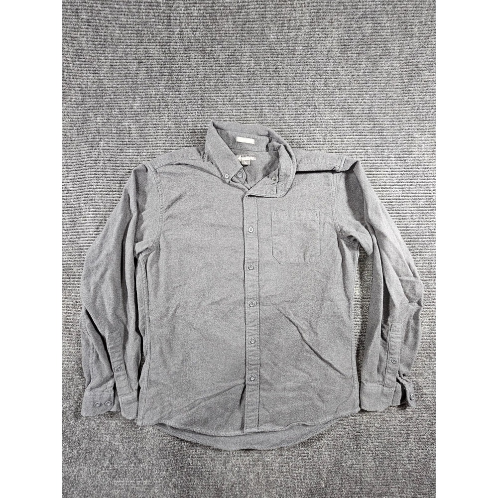 Eddie Bauer Flannel Shirt Mens Medium Gray Chest Pocket Button Down Classic Fit
